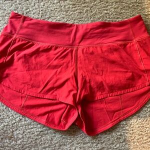 Lululemon Red Speed Up Low-Rise Shorts, size 6